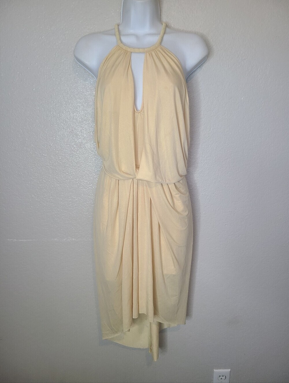 Rocco & Lola Elegant Cream Draped  Halter Midi Cocktail Dress Size Small